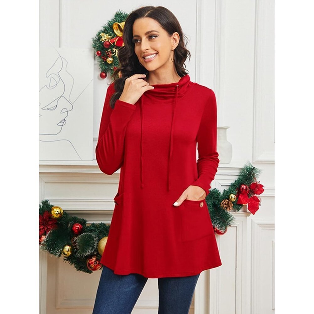 Womens Sweater Cotton Polyester Spandex Winter Casual Tunic with Pockets - Picture 2 of 6